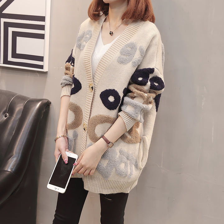 Damen Grobstrick-Cardigan mit auffälligem Motiv und großen Knöpfen Drune