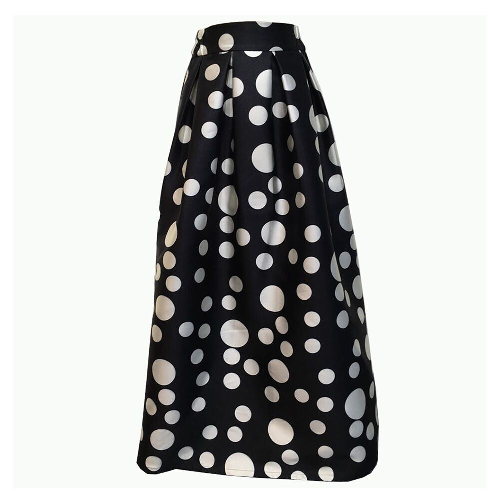 Damen Maxirock mit hoher Taille, ausgestelltem Teller‑Schnitt und dekorativem Punkte‑Print Drune