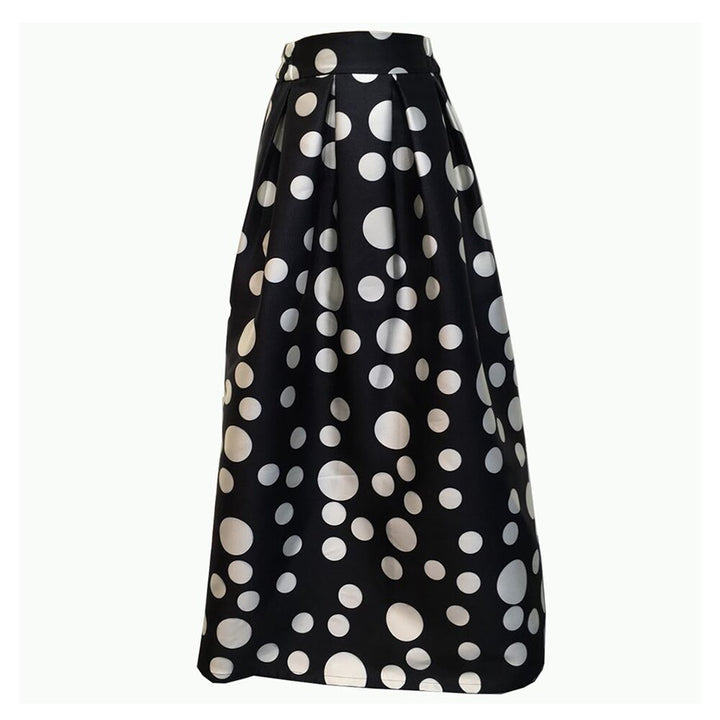 Damen Maxirock mit hoher Taille, ausgestelltem Teller‑Schnitt und dekorativem Punkte‑Print Drune