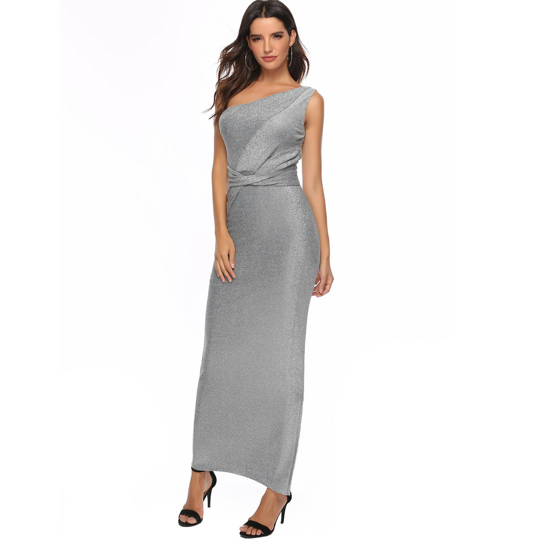 Damen Elegantes Maxikleid mit asymmetrischem Schnitt und schimmerndem Stoff Drune