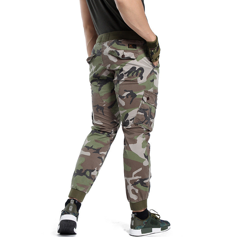 Herren Cargohose im Army-Stil mit elastischem Bund, Kordelzug und Bündchen Drune