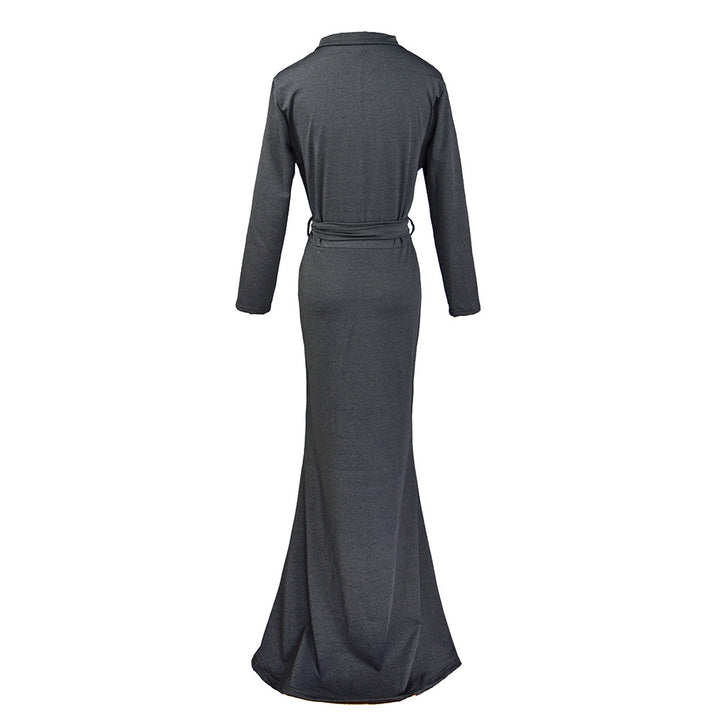 Damen Wickel‑Maxikleid mit Taillenschärpe, figurbetonter Silhouette & 3/4‑Ärmeln Drune