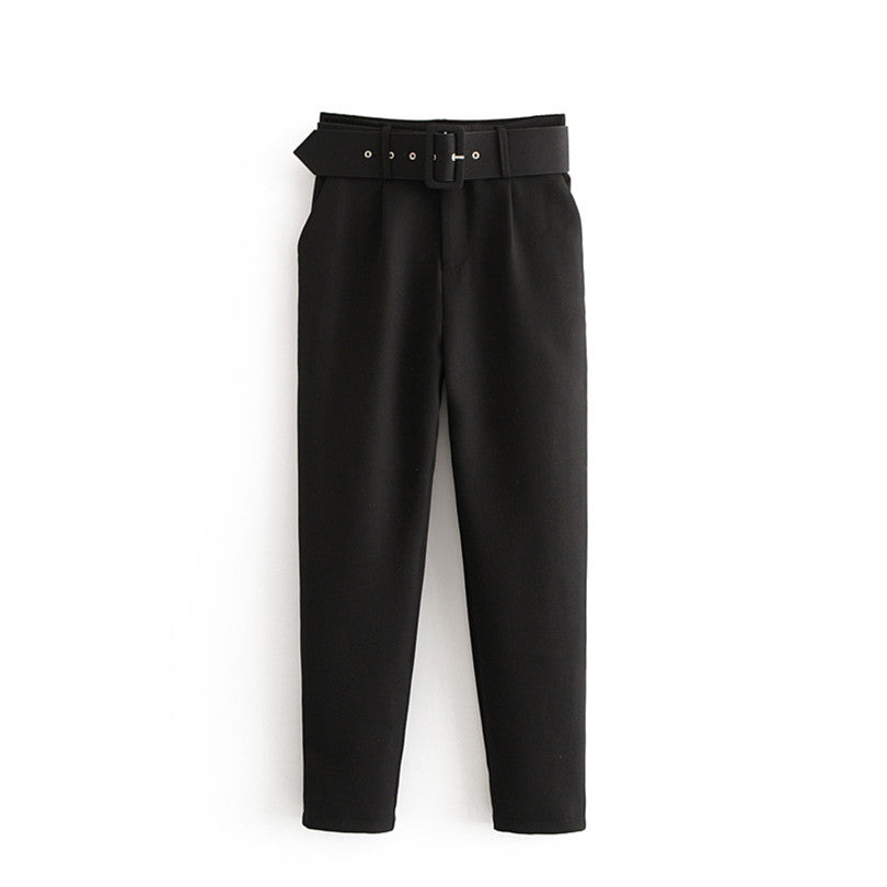 Damen Hochtaillierte Tailored-Hose mit Bundfalten und Stoffgürtel Drune