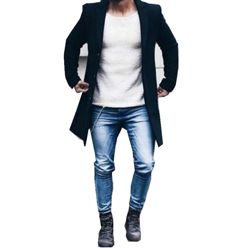 Herren eleganter langer Mantel mit modernem Schnitt Drune