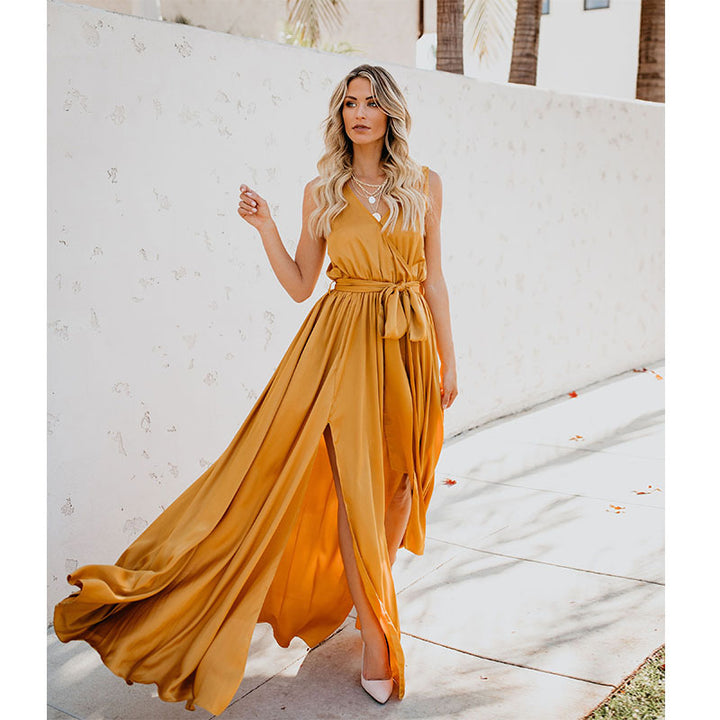 Damen Elegantes Maxikleid mit fließendem Rock und schlichter Silhouette Drune