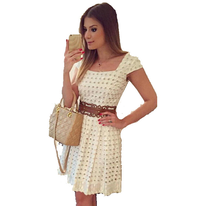 Damen Sommerliches Kleid mit ausgefallenem Strukturdesign und breitem Taillengürtel Drune