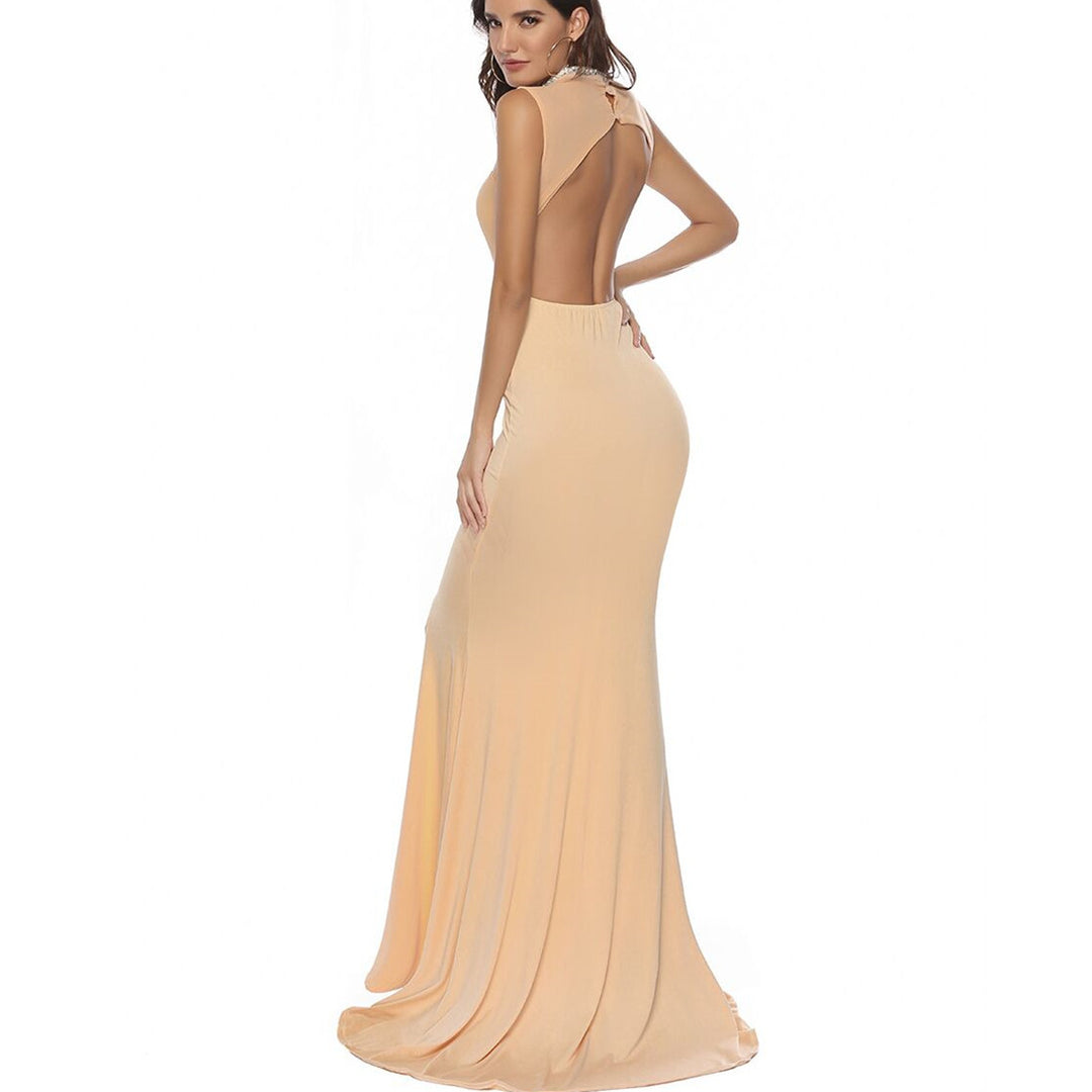 Damen Elegantes figurbetontes Maxikleid mit tiefem Schlitz und funkelndem Dekolleté Drune