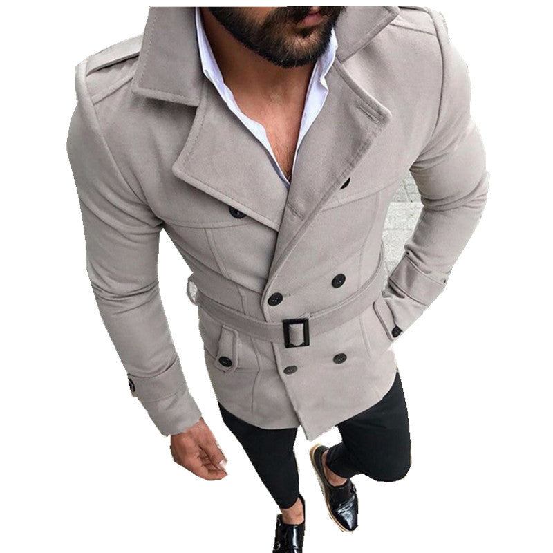 Herren eleganter Trenchcoat mit modischem Gürtel und doppelter Knopfleiste Drune