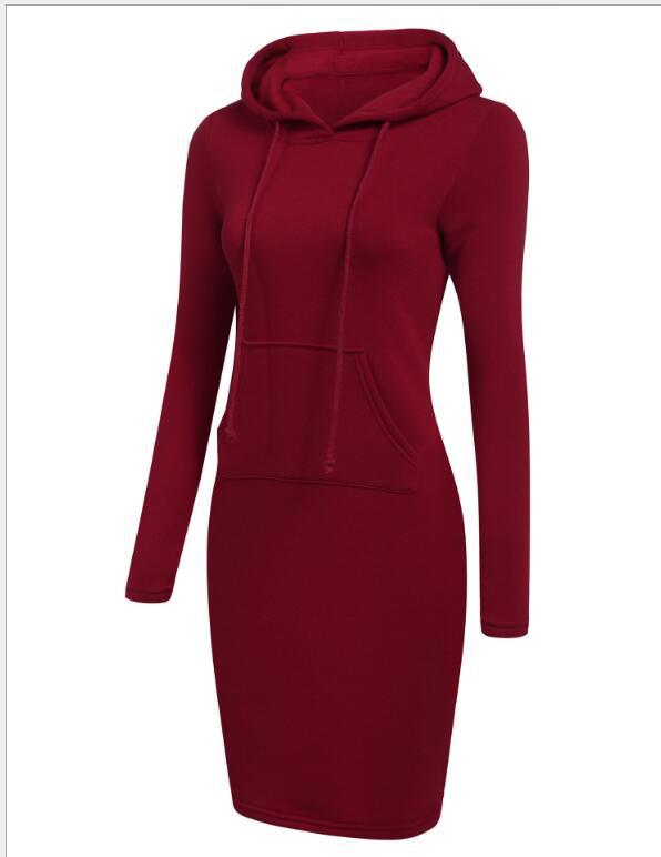 Damen Hoodie-Kleid mit praktischen Taschen und Kapuze Drune