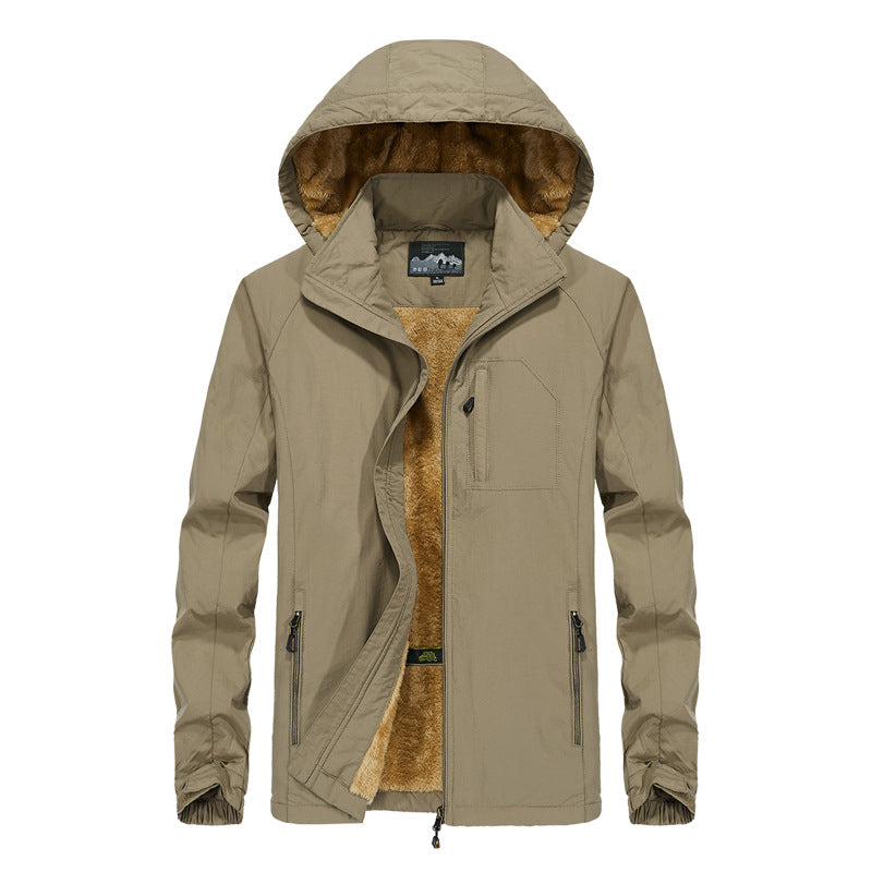 Herren Softshell-Outdoorjacke mit Teddy-Innenfutter, winddicht und Kapuze Drune