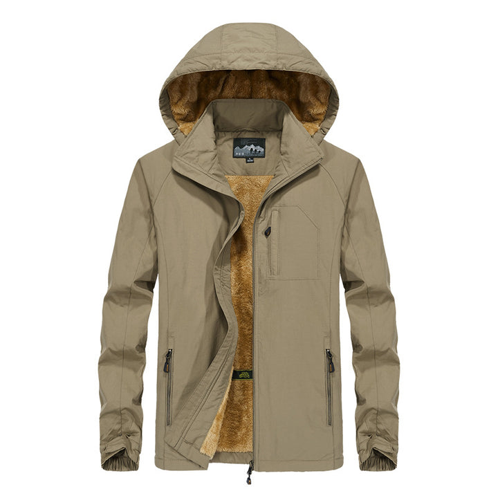 Herren Softshell-Outdoorjacke mit Teddy-Innenfutter, winddicht und Kapuze Drune