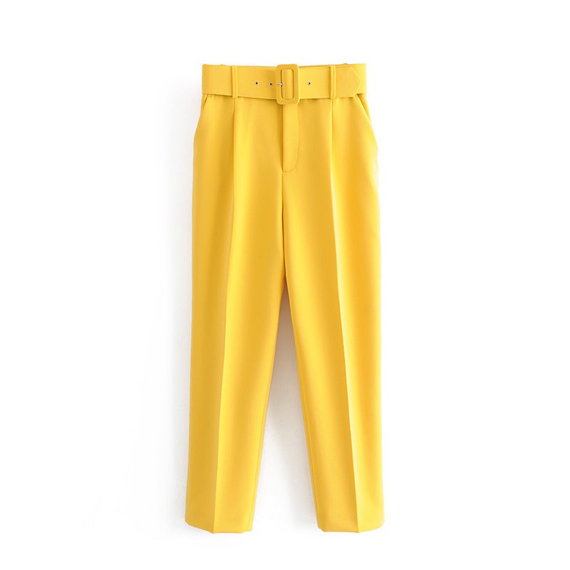 Damen Hochtaillierte Tailored-Hose mit Bundfalten und Stoffgürtel Drune