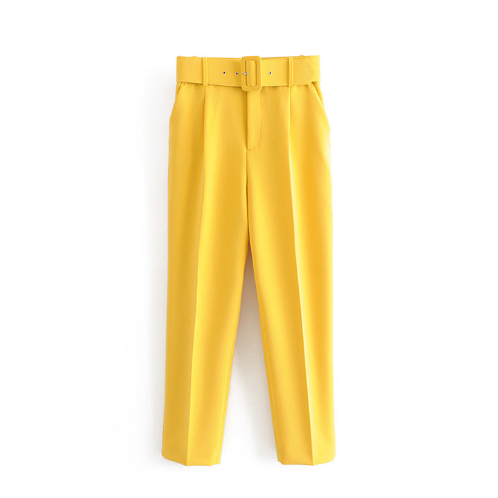 Damen Hochtaillierte Tailored-Hose mit Bundfalten und Stoffgürtel Drune