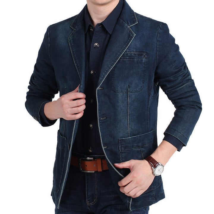 Herren Modischer Denim Freizeitblazer Drune