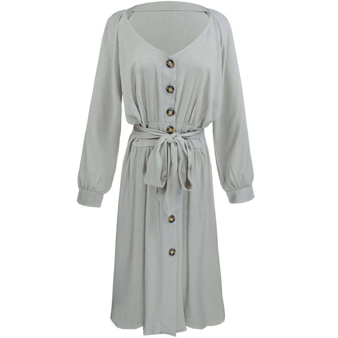 Damen Leichtes Viskose-Midikleid mit Taillenschärpe, Knopfleiste und Beinschlitz Drune
