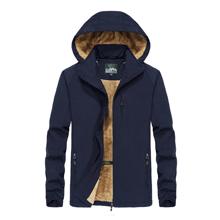 Herren Softshell-Outdoorjacke mit Teddy-Innenfutter, winddicht und Kapuze Drune