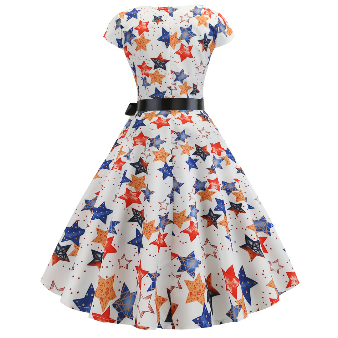 Damen Swingkleid mit tiefem V-Ausschnitt und voluminösem Rock Drune