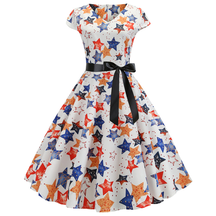 Damen Swingkleid mit tiefem V-Ausschnitt und voluminösem Rock Drune