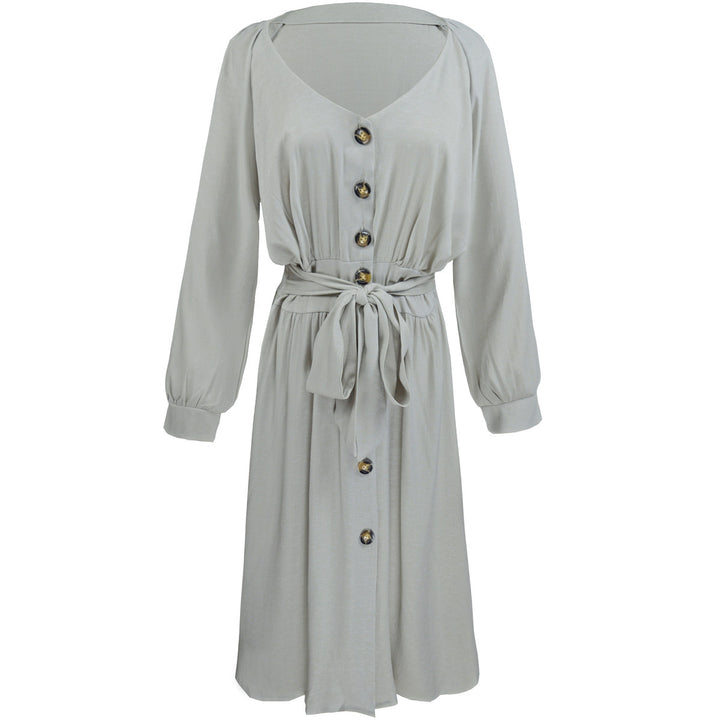 Damen Leichtes Viskose-Midikleid mit Taillenschärpe, Knopfleiste und Beinschlitz Drune