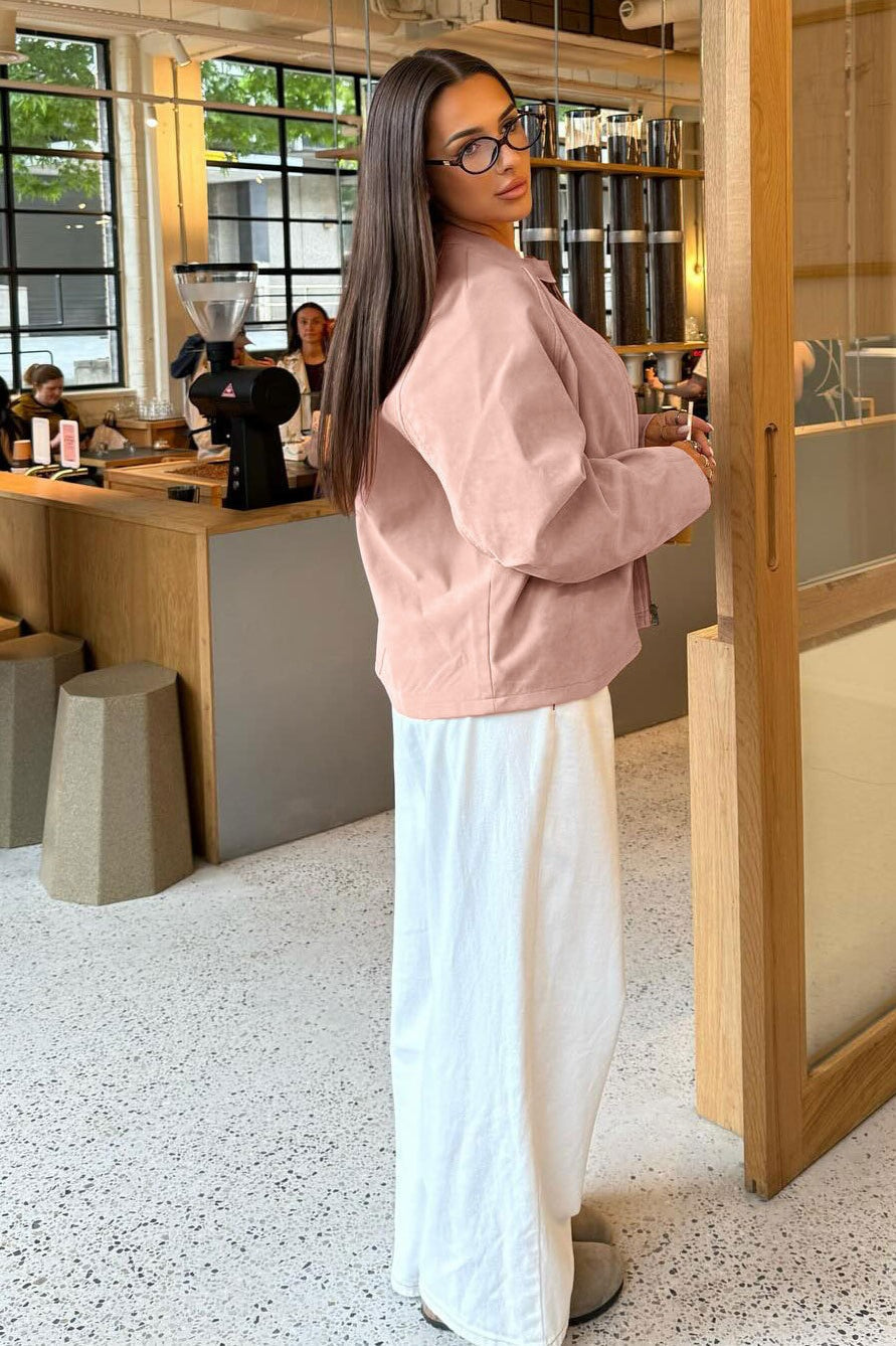 Drune | Stylish suede jacket with a stand-up collar and long sleeves