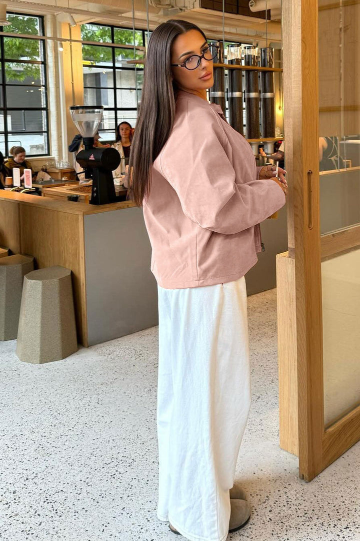Drune | Stylish suede jacket with a stand-up collar and long sleeves