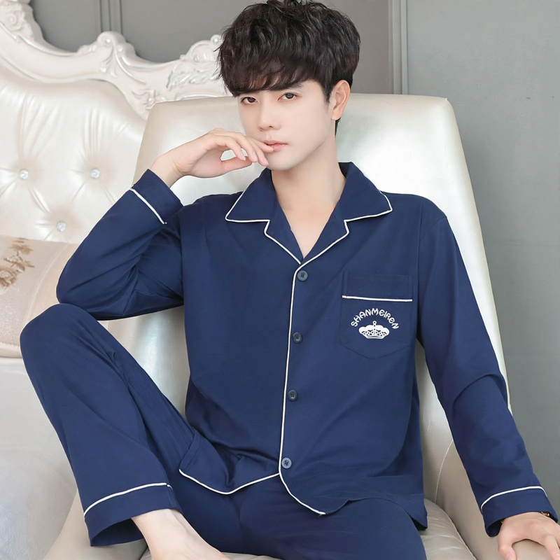Herren-Pyjama-Set, 100% Baumwolle, Langarm