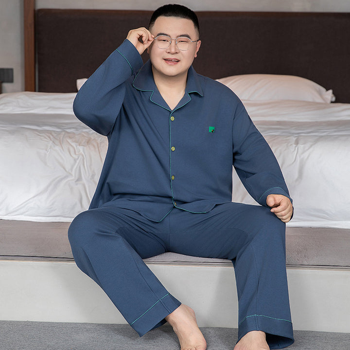 Herren-Pyjama-Set, Baumwolle, Langarm, Übergrößen