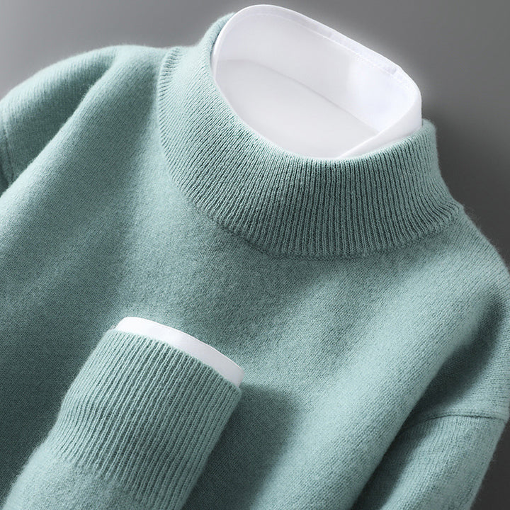 Herren-Wollpullover, Halbkragen, Strick, locker geschnitten