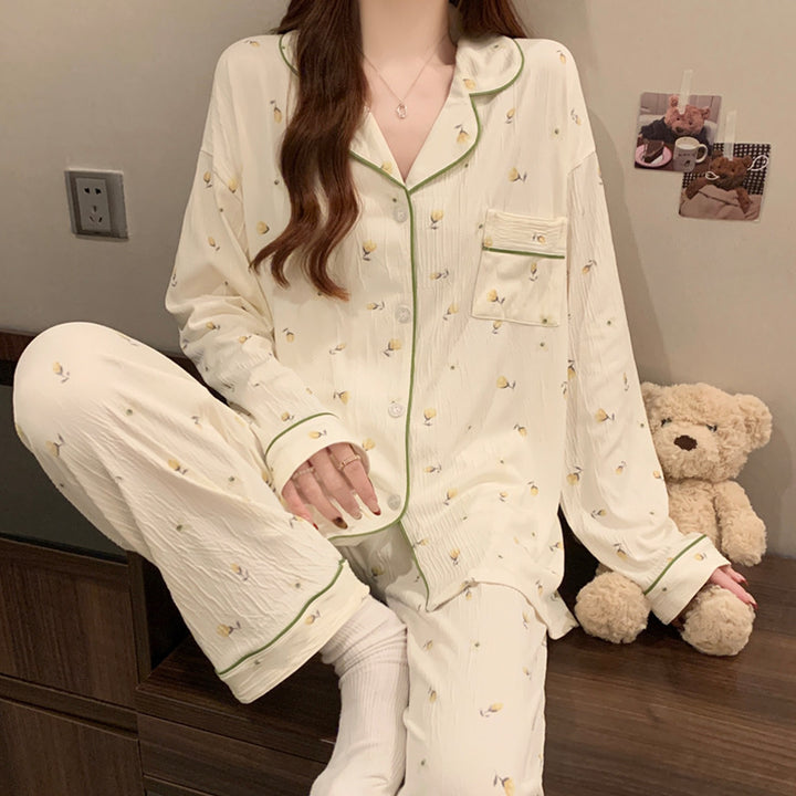 Damen-Pyjama-Set, Langarm, Geknöpft, Weihnachtsmotiv