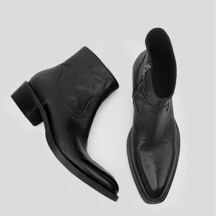 Vintage-Leder-Stiefeletten mit Blockabsatz