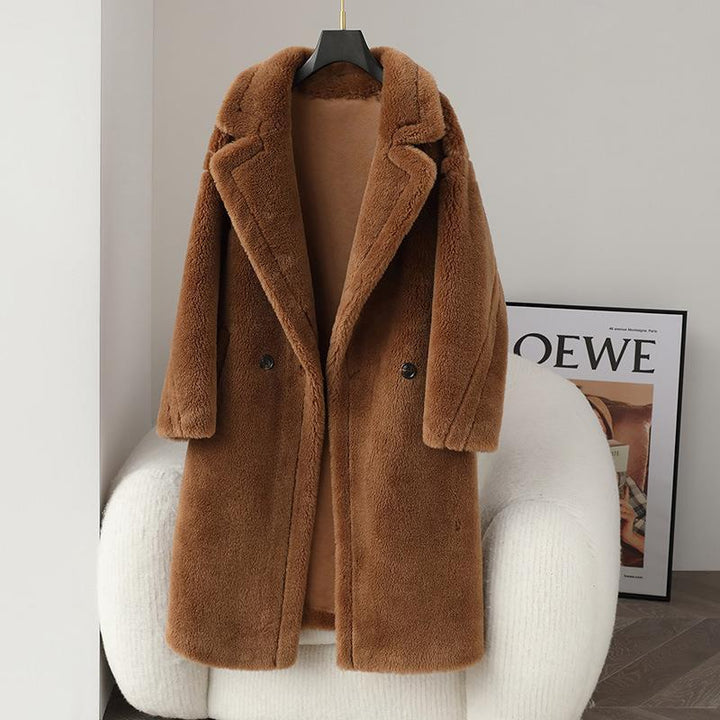 Teddy-Mantel aus Schurwolle, mittellang