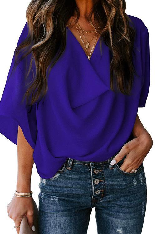 Drune | Rosiedress Cowl Neck Kurzarm Drapiert Chiffon Shirt