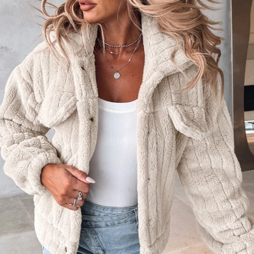 Drune | Damen Kurze Warme Teddyjacke Gemütlicher Stil