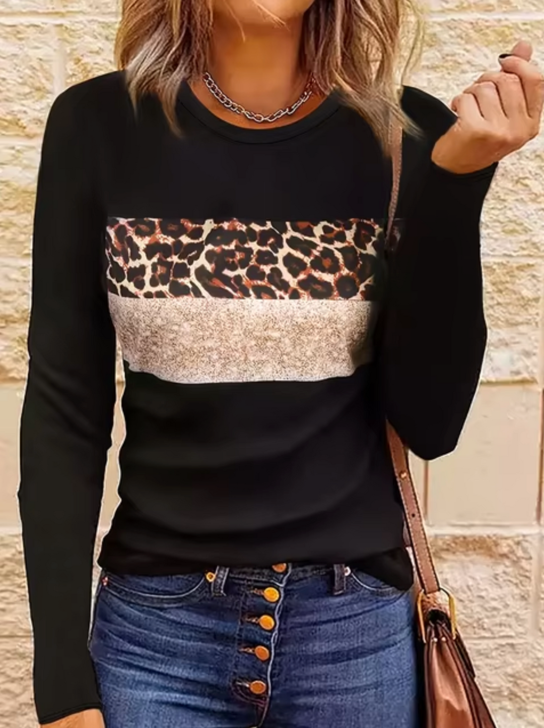 Drune | Langarm-T-Shirt mit Leopardenmuster