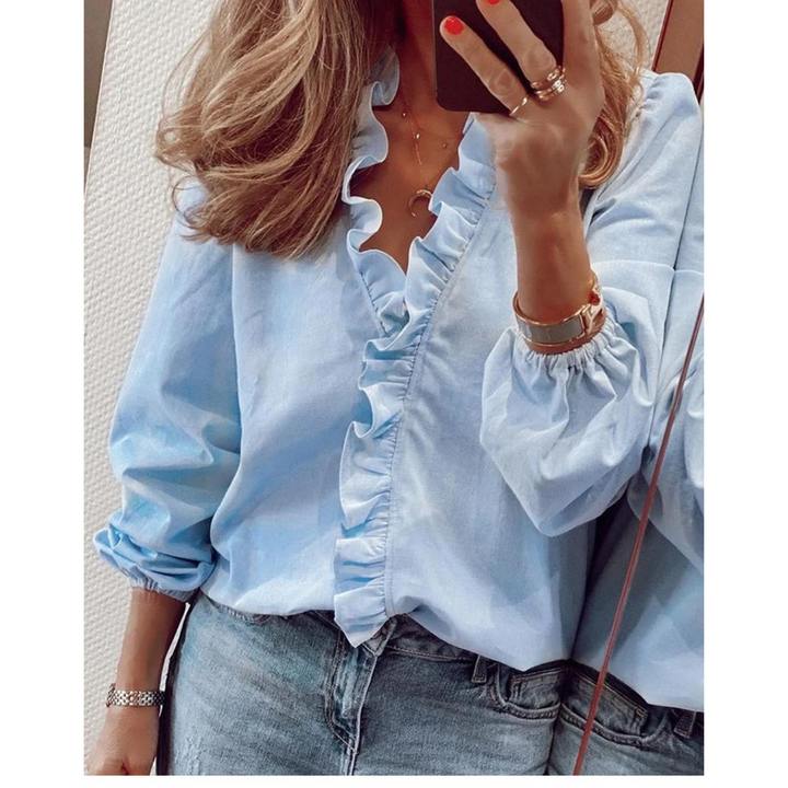 Drune | Chiffon lila Blumenmuster V-Ausschnitt Damenhemd