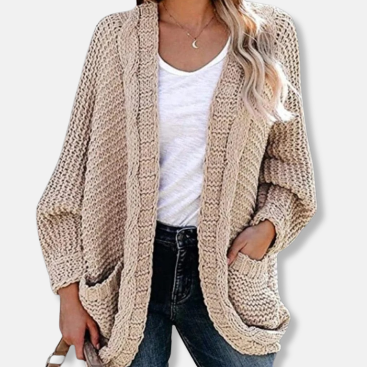 Drune | Woll Übergroßer Cardigan - Gerippter Offener Fronttaschen Cardigan