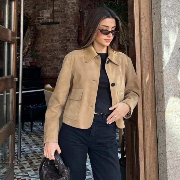 Drune | Beige Lederjacke