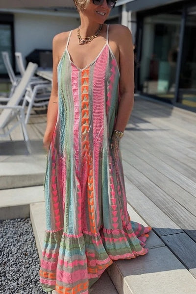 Drune | Away On Vacay Lange Cami Kleid mit Ethnischem Muster