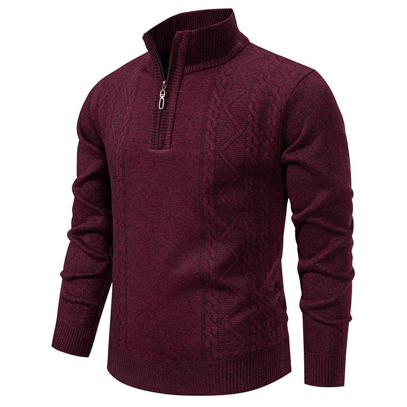 Herren-Strickpullover mit Stehkragen und halbem Reißverschluss