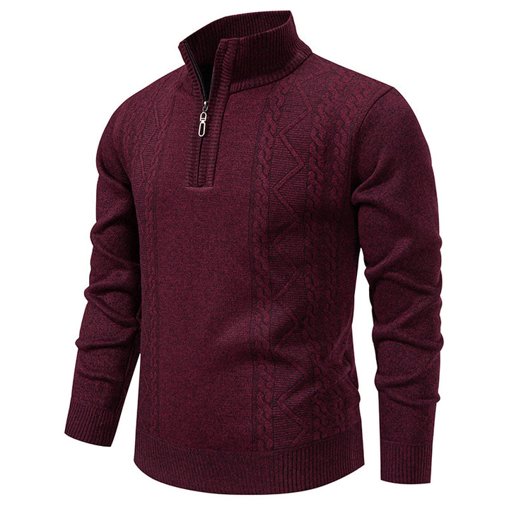 Herren-Strickpullover mit Stehkragen und halbem Reißverschluss