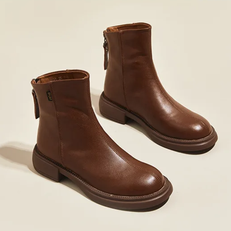 Drune | Damen Stiefel Leder Ankle Boots mit Reißverschluss Hinten und Niedrigem Absatz