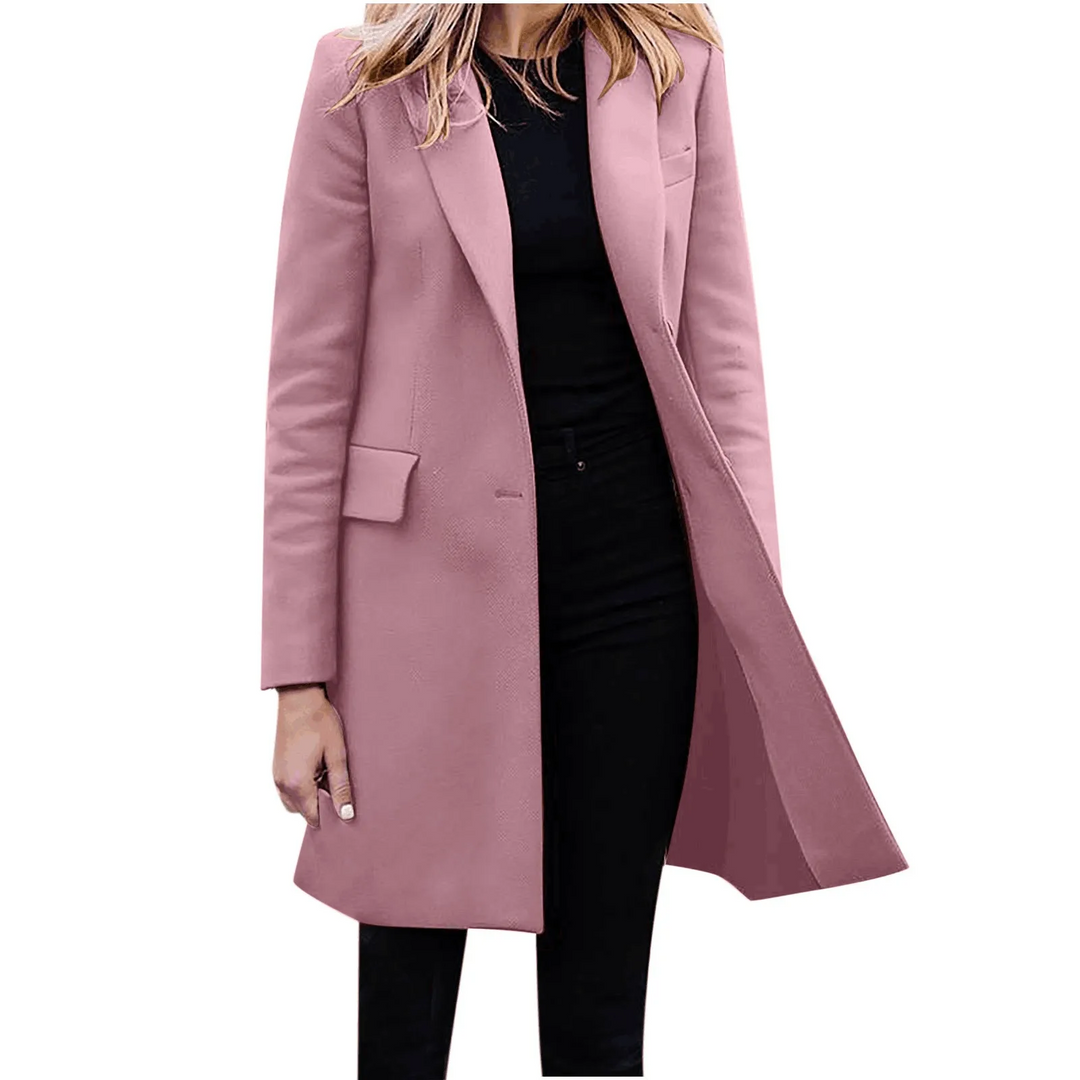 Drune | Damen Slim Fit Mantel Jacke, Ein Knopf Wolle Mix Lange Jacke