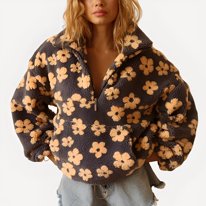 Drune | Damen-Sherpa-Pullover mit stilvollem Blumenmuster