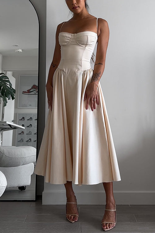 Drune | Rosiedress Spaghetti-Träger Pocketed Korsett Swing Midi Kleid