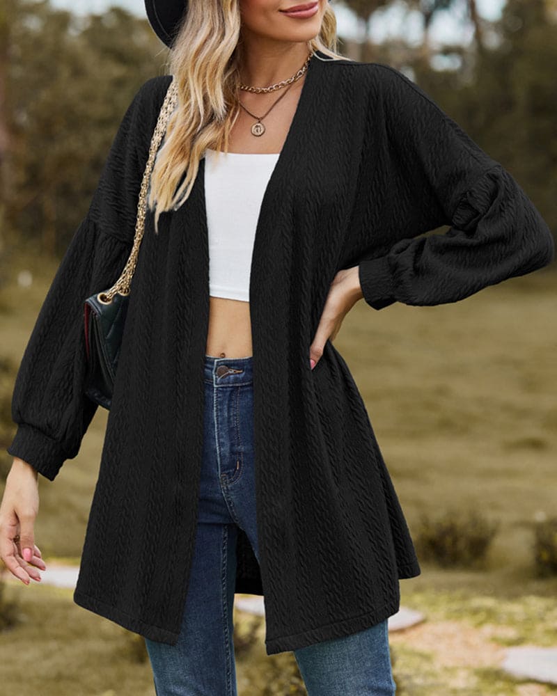Drune | stilvoller strukturierter Cardigan mit Laternenärmeln