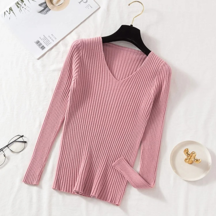 Drune | Pullover - Slim-Fit Rippstrick V-Ausschnitt Pullover