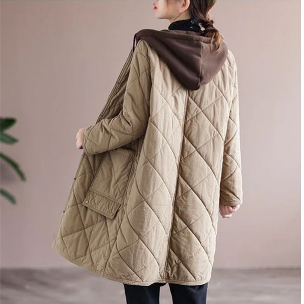 Drune | Modern langer einfarbiger gepolsterter Mantel mit Knöpfen Ideal für Herbst/Winter