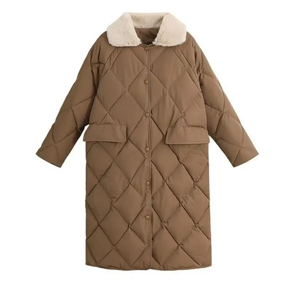 Drune | Stylische Übergroße Steppjacke mit Pelzkragen und Knöpfen Ideal für Herbst/Winter
