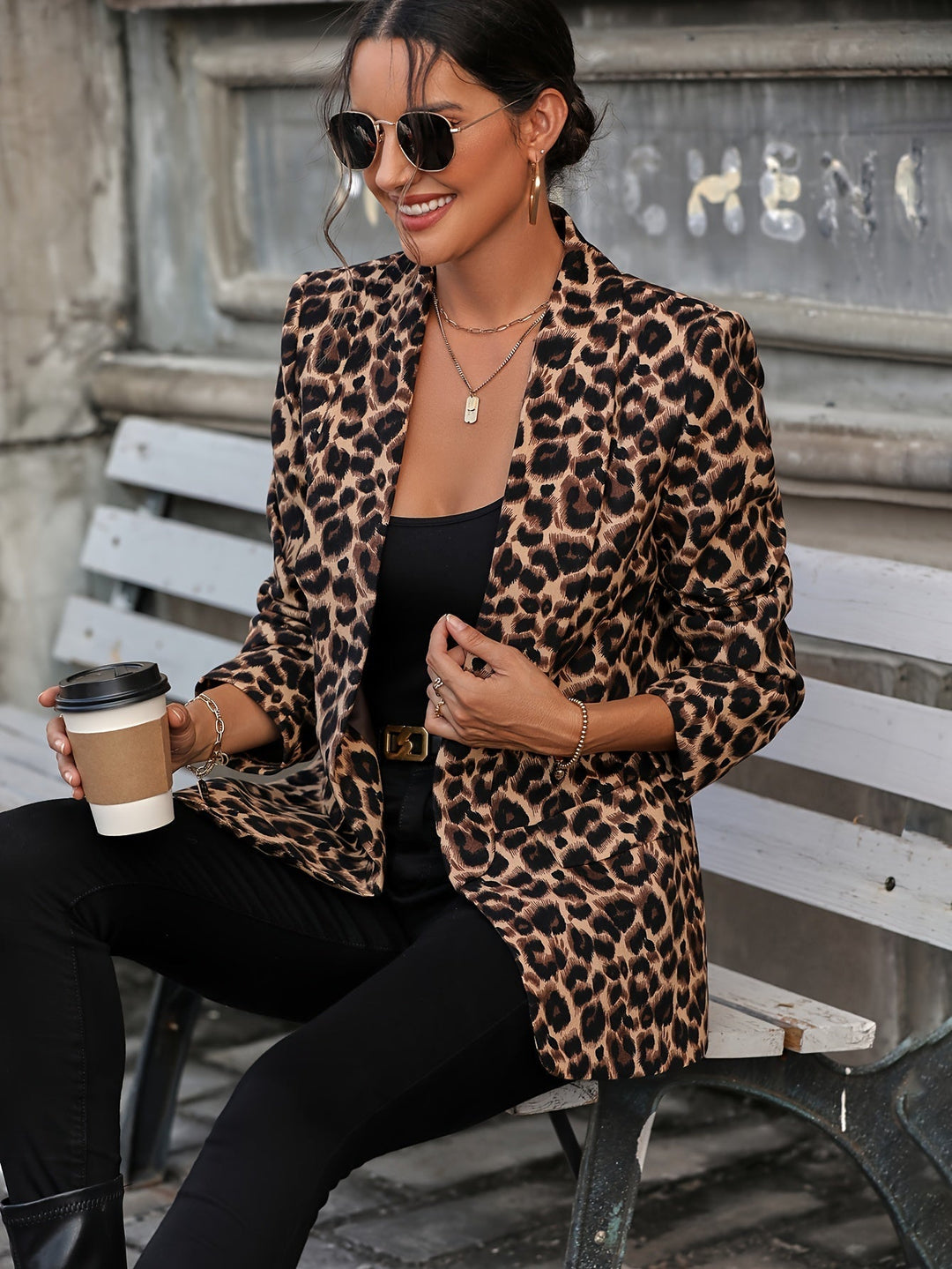 Drune | Eleganter Business Langblazer mit Leopardenmuster für alle Jahreszeiten