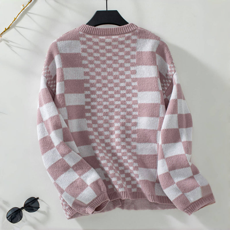 Drune | Cardigan - Damen Herbst Casual Karierter Gestrickter Cardigan